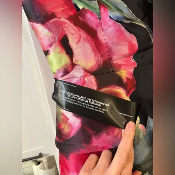 new Kay Unger Luciana column gown in midnight navy blue floral print - Picture 9 of 9